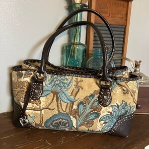 Brighton D757571 Tapestry & Leather Satchel / Handbag – Classic Woven Design
